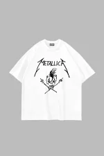 Metallifukinca Baskılı Oversize Unisex Beyaz Tshirt