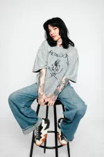 Metallifukinca Baskılı Oversize Unisex Yıkamalı Beyaz Tshirt