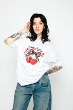 Mon Cherie Baskılı Oversize Unisex Beyaz Tshirt
