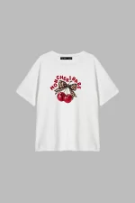 Mon Cherie Baskılı Relaxed Fit Beyaz Kadın Tshirt
