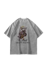 Money Hand Baskılı Oversize Unisex Yıkamalı Beyaz Tshirt