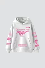 Mstng Baskılı Racing Oversize Unisex Beyaz Hoodie