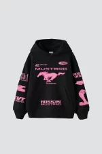 Mstng Baskılı Racing Oversize Unisex Siyah Hoodie