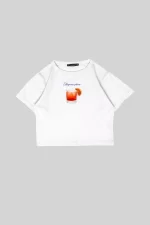 Negroni Baskılı Beyaz Crop Top