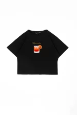 Negroni Baskılı Siyah Crop Top