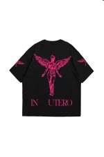 Nirvana In Utero Pembe Baskılı Oversize Unisex Siyah Tshirt