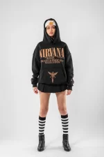 Nirvana Sırt Baskılı Unisex Oversize Siyah Hoodie