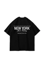 NYC Manhattan Baskılı Oversize Unisex Siyah Tshirt