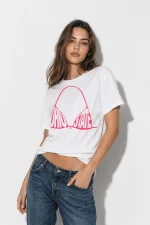 Ohio State Baskılı Relaxed Fit Beyaz Kadın Tshirt