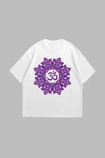 OM Baskılı Oversize Unisex Beyaz Tshirt