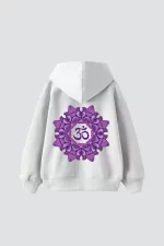 OM Baskılı Unisex Oversize Beyaz Hoodie