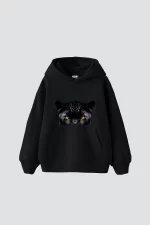 Black Panter Eyes Baskılı Oversize Unisex Premium Siyah Hoodie