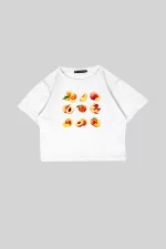 Peach Baskılı Beyaz Crop Top