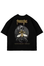 Phaseone Sırt Baskılı Siyah Unisex Oversize Tshirt