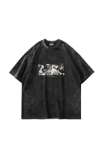 Picasso Guernica Baskılı Oversize Unisex Yıkamalı Siyah Tshirt