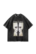 Pink Floyd Division Baskılı Oversize Unisex Yıkamalı Siyah Tshirt