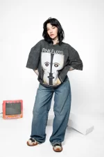 Pink Floyd Division Baskılı Oversize Unisex Yıkamalı Siyah Tshirt