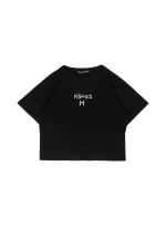 Pisces Baskılı Siyah Crop Top