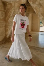 Pomegranate Baskılı Relaxed Fit Beyaz Kadın Tshirt