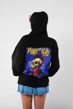 Punks Not Dead Baskılı Oversize Unisex Siyah Hoodie