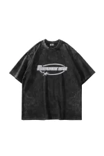 Reverse Baskılı Oversize Unisex Yıkamalı Siyah Tshirt