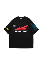 Rhude Baskılı Oversize Unisex Siyah Tshirt