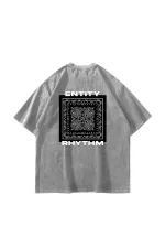 Rhythm Bandana Baskılı Oversize Unisex Yıkamalı Beyaz Tshirt