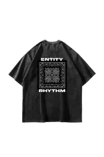 Rhythm Bandana Baskılı Oversize Unisex Yıkamalı Siyah Tshirt