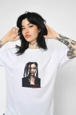 Rihanna Baskılı Oversize Unisex Beyaz Tshirt