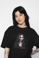 Rihanna Baskılı Oversize Unisex Siyah Tshirt