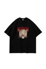 Roar Meets Baskılı Oversize Unisex Siyah Tshirt