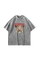 Roar Meets Baskılı Oversize Unisex Yıkamalı Beyaz Tshirt