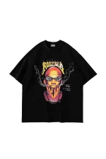 Rodzilla Baskılı Oversize Unisex Siyah Tshirt