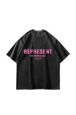 RPRSNT Baskılı Oversize Unisex Yıkamalı Siyah Tshirt
