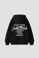 Saint Louis Baskılı Oversize Unisex Premium Siyah Hoodie