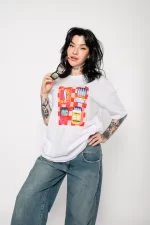 Sardines Baskılı Oversize Unisex Beyaz Tshirt