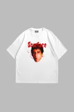 Scarface Baskılı Oversize Unisex Beyaz Tshirt