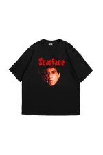 Scarface Baskılı Oversize Unisex Siyah Tshirt