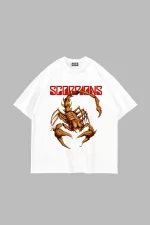 Scorpion Baskılı Oversize Unisex Beyaz Tshirt