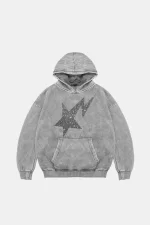 Shining Star Beyaz Baskılı Oversize Unisex Premium Yıkamalı Beyaz Hoodie