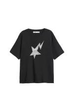 Shining Star Relaxed Fit Siyah Kadın Tshirt