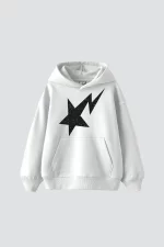 Shining Star Siyah Baskılı Oversize Unisex Premium Beyaz Hoodie