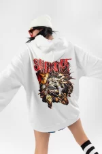 Slipknot Sırt Baskılı Beyaz Oversize Unisex Hoodie