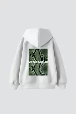 Snake Venemous Baskılı Oversize Unisex Premium Beyaz Hoodie