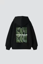 Snake Venemous Baskılı Oversize Unisex Premium Siyah Hoodie