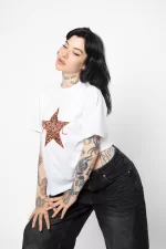 Star Girl Baskılı Relaxed Fit Beyaz Kadın Tshirt