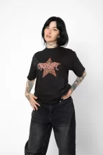Star Girl Baskılı Relaxed Fit Siyah Kadın Tshirt