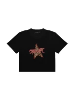 Star Girl Baskılı Siyah Crop Top