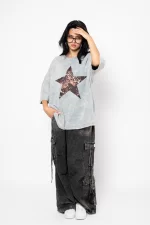 Starz Leopar Baskılı 24/1 Oversize Unisex Yıkamalı Beyaz Tshirt