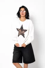 Starz Leopar Baskılı Beyaz Oversize Unisex Sweatshirt